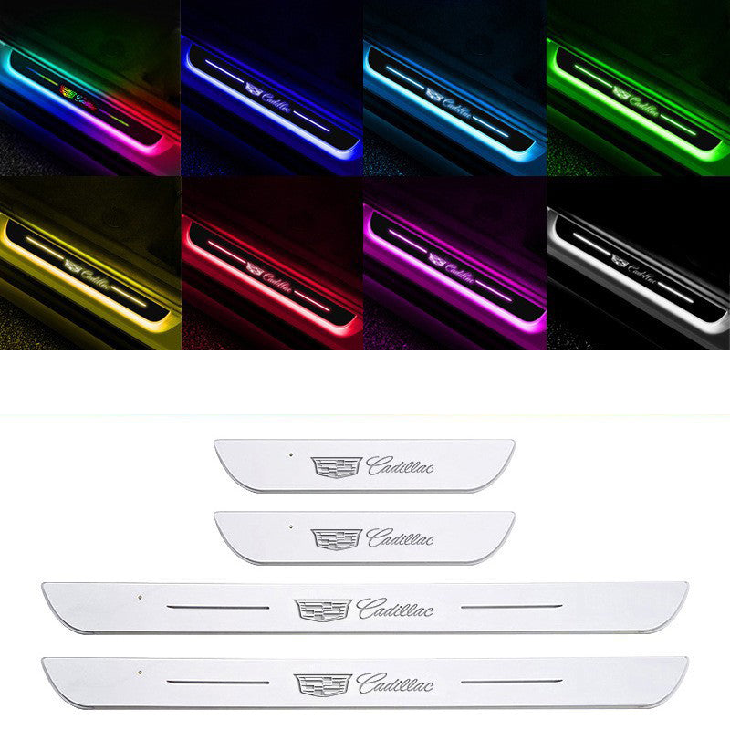 Acrylic Universal Car Led Welcome Pedal Light Led Moving Door Scuff Led Door Sill Scuff Plate car logo  4PCS Set