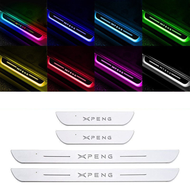 Acrylic Universal Car Led Welcome Pedal Light Led Moving Door Scuff Led Door Sill Scuff Plate car logo  4PCS Set