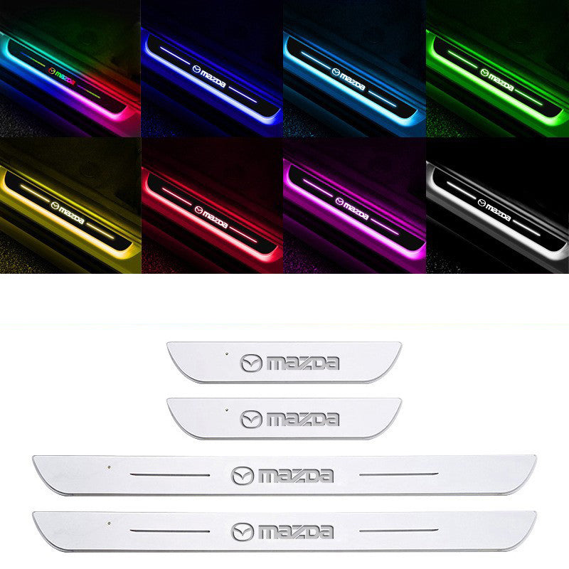 Acrylic Universal Car Led Welcome Pedal Light Led Moving Door Scuff Led Door Sill Scuff Plate car logo  4PCS Set