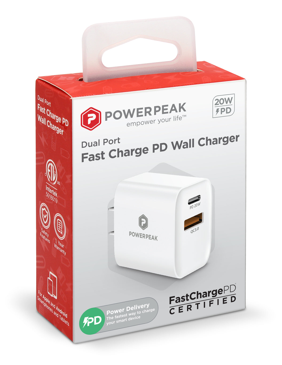 PowerPeak PD Wall Dual Port Charger 20W - White