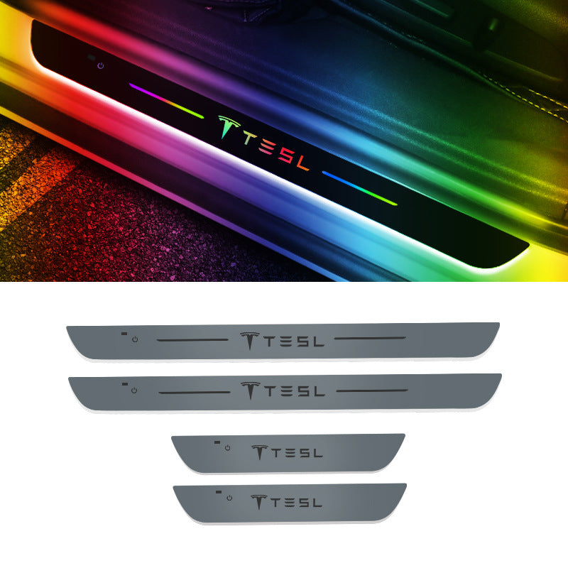 Acrylic Universal Car Led Welcome Pedal Light Led Moving Door Scuff Led Door Sill Scuff Plate car logo  4PCS Set