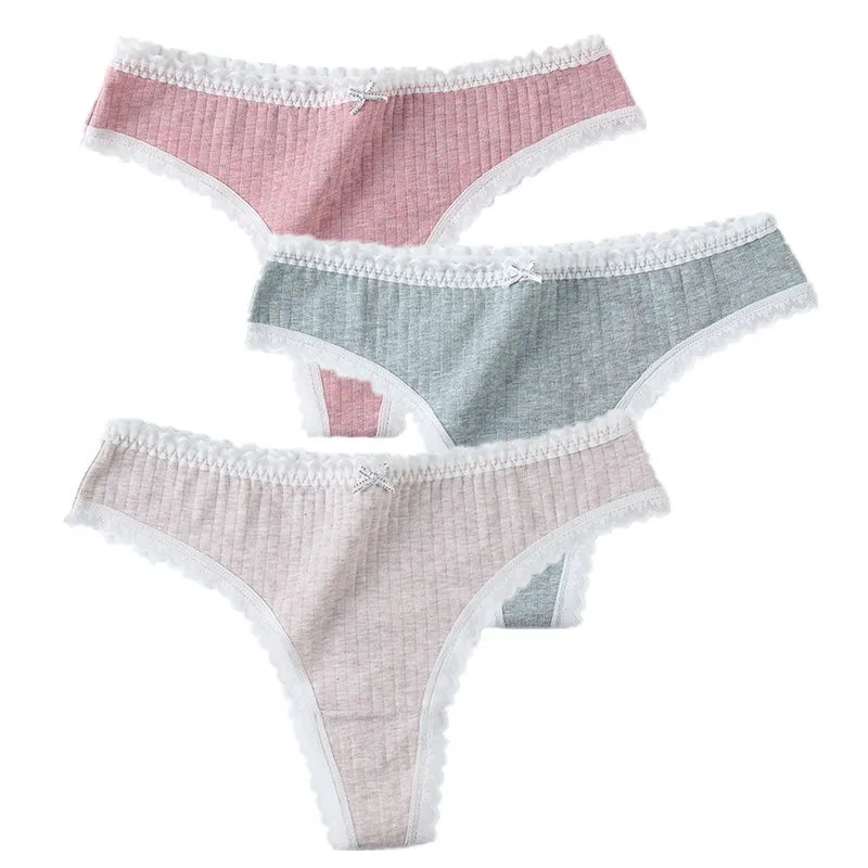 3 Pcs/Set Women Panties G-String Underwear Fashion Thong Sexy Cotton Panties Ladies G-string Soft Lingerie Solid Low Rise Panty