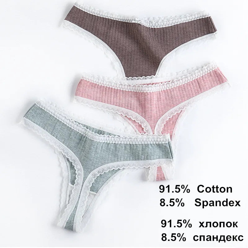 3 Pcs/Set Women Panties G-String Underwear Fashion Thong Sexy Cotton Panties Ladies G-string Soft Lingerie Solid Low Rise Panty