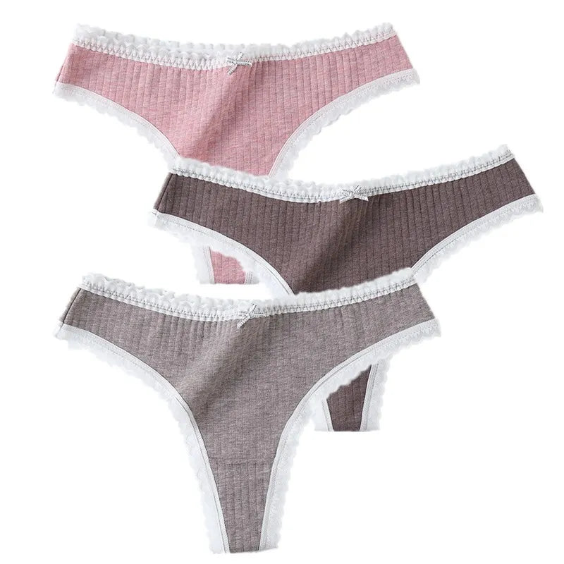 3 Pcs/Set Women Panties G-String Underwear Fashion Thong Sexy Cotton Panties Ladies G-string Soft Lingerie Solid Low Rise Panty