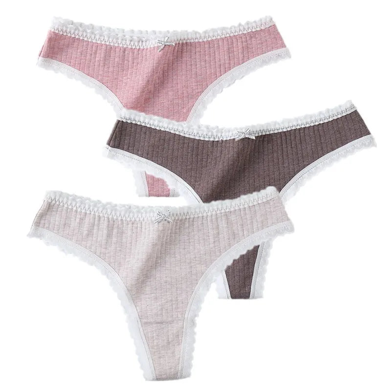 3 Pcs/Set Women Panties G-String Underwear Fashion Thong Sexy Cotton Panties Ladies G-string Soft Lingerie Solid Low Rise Panty