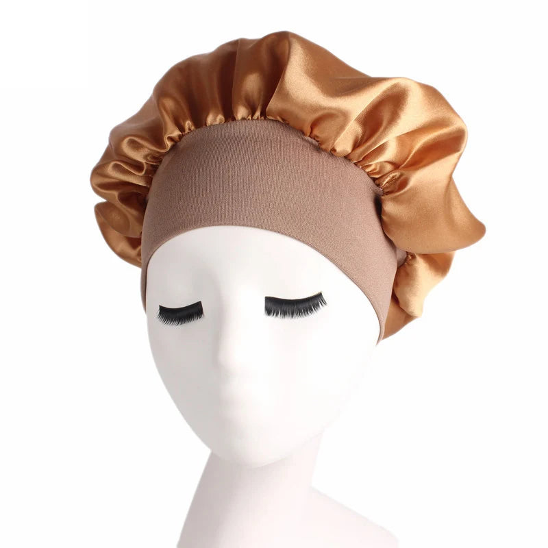 1pc Adjust Solid Satin Bonnet Hair Styling Cap Long Hair Care Women Night Sleep Hat Silk Head Wrap Shower Cap Hair Styling Tools